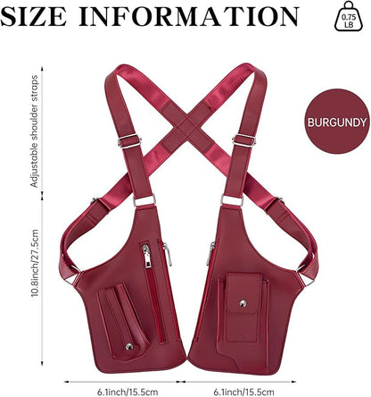 Double Shoulder Armpit Bag for Men, Anti-Theft Underarm Shoulder Holster Bag with Adjustable Strap, Hidden Phone Wallet Pocket for Travel & Daily Commute (Burgundy)