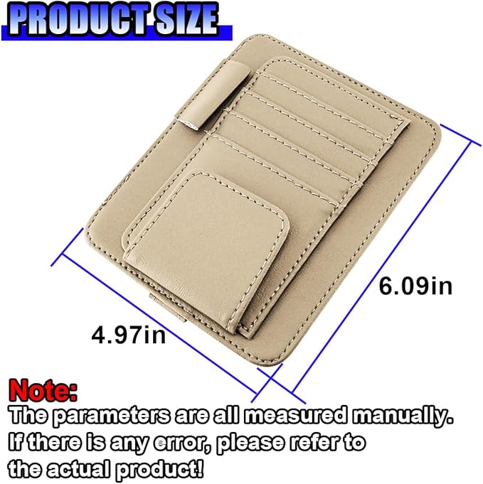 Leather Car Sun Visor Organizer, Multifunctional Auto Visor Document Holder with Sunglasses Clip, Universal Vehicle Interior Pocket Storage Accessories for Drving License, Card, Pen (Beige)