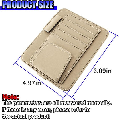 Leather Car Sun Visor Organizer, Multifunctional Auto Visor Document Holder with Sunglasses Clip, Universal Vehicle Interior Pocket Storage Accessories for Drving License, Card, Pen (Beige)