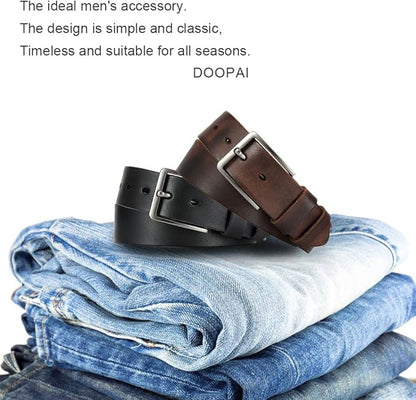 DOOPAI Men's Genuine Leather Casual Belt -Full Grain Leather Belt for Men- 1.5" Handmade Jeans Belt with Gift Box