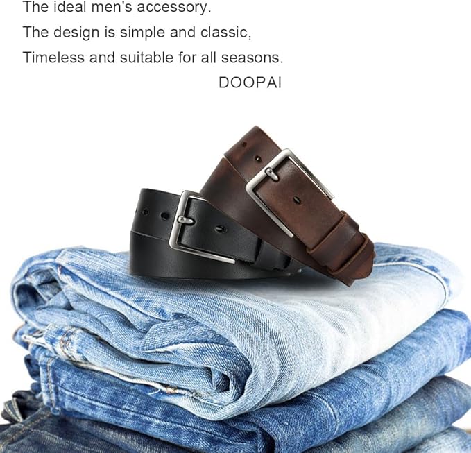 DOOPAI Men's Genuine Leather Casual Belt -Full Grain Leather Belt for Men- 1.5" Handmade Jeans Belt with Gift Box