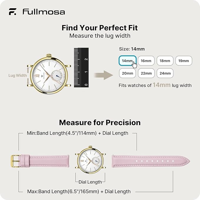 Fullmosa Watch Band, Quick Release Leather Watch Strap for Men Women, Replacement Bands Width 12mm 14mm 16mm 18mm 19mm 20mm 21mm 22mm 24mm