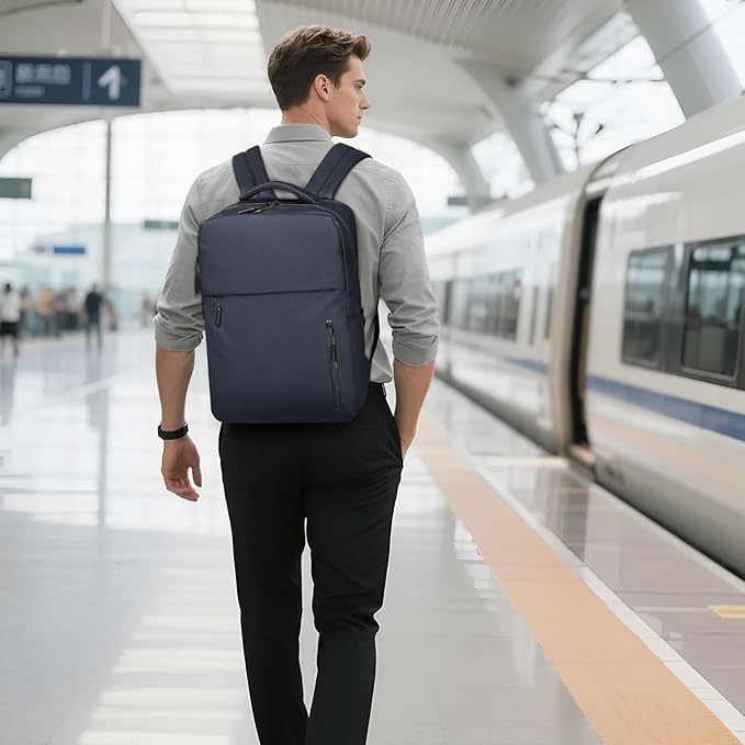 Lightweight 20L Commute Backpack for Men & Women, Water-Resistant Travel Daypack with 15.6-Inch Laptop Compartment & Anti-Theft Pockets, Dark Blue