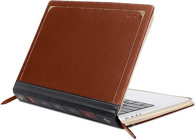 MOSISO Compatible with MacBook Pro 14 inch Case 2025-2021 M5 A3434 M4 A3112 A3185 A3401 M3 A2918 A2992 M2 A2779 M1 A2442, PU Leather Laptop Sleeve Vintage Zippered Protective Case Cover, Brown