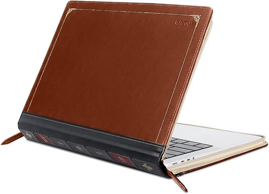 MOSISO Compatible with MacBook Pro 14 inch Case 2025-2021 M5 A3434 M4 A3112 A3185 A3401 M3 A2918 A2992 M2 A2779 M1 A2442, PU Leather Laptop Sleeve Vintage Zippered Protective Case Cover, Brown