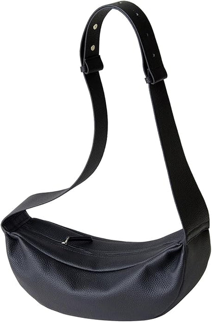 DONNAIN Genuine Leather Sling Bags Crossbody Women, Minimalist Style Casual Chest Bags with Wide Strap