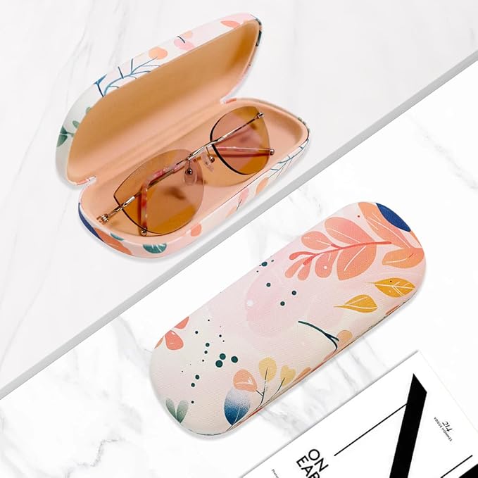 PERFECTSIGHT Hard Shell Eyeglasses Case, PU Leather Protective Glasses Case, Cute Eyeglass Case for Women Men Girls