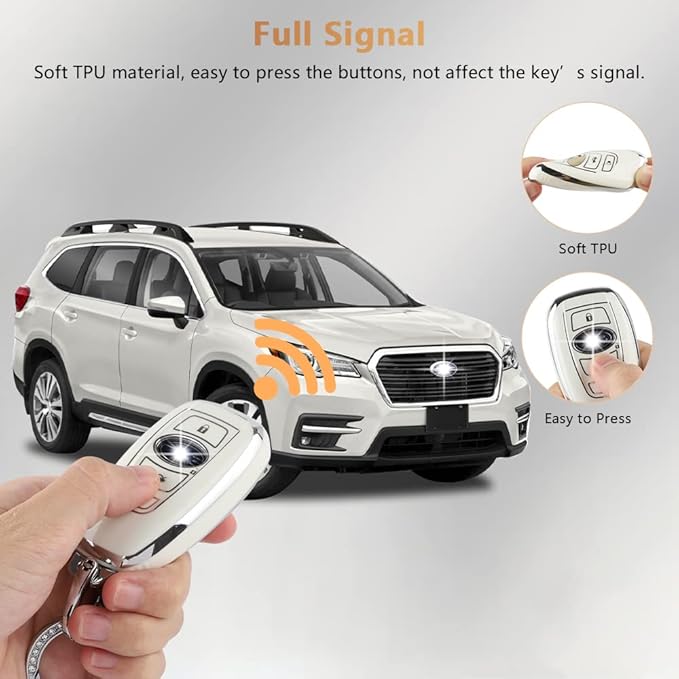 PIFOOG Key Fob Cover for Subaru TPU Keys Case Shell Protector 4 Button Bling Keychain for Subaru Outback Crosstrek Ascent Impreza Forest WRX BRZ Legacy Girly Women Silver White