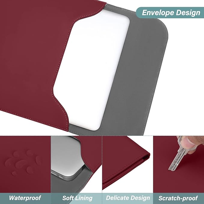 MOSISO Laptop Case 13.3 inch, 13-13.3 inch Laptop Sleeve Compatible with MacBook Neo 13 A18 Pro A3404 /Air 13/Pro 13/Pro 14 M5 M4 M3 M2 M1, Faux Suede Leather Case with Small Bag, Wine Red