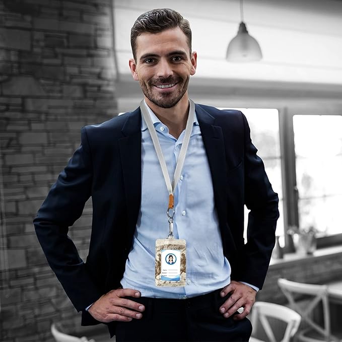 xigua ID Badge Holder with Removable Lanyard PU Leather Cards Holder for Office Men Women, Western Desert Cowboy