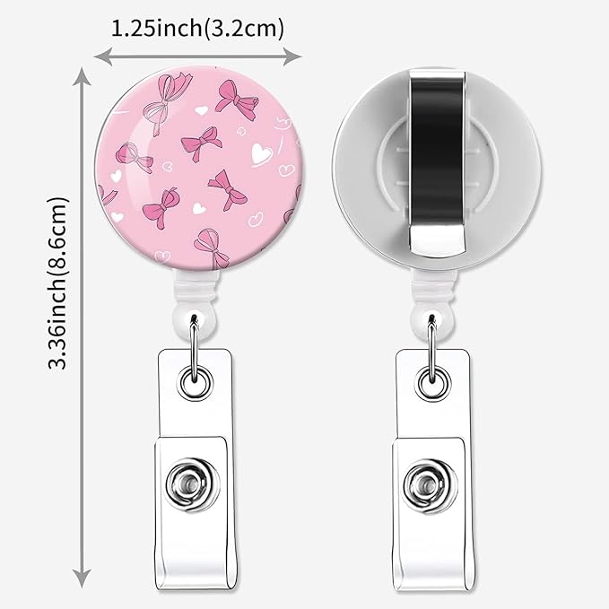 2 Pack Badge Reels Holder Retractable with ID Clip for Nurse Name Tag Card Nursing for Doctor Teacher Student Employee Office Medical Work (Pink Bows and Hearts)