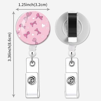 2 Pack Badge Reels Holder Retractable with ID Clip for Nurse Name Tag Card Nursing for Doctor Teacher Student Employee Office Medical Work (Pink Bows and Hearts)