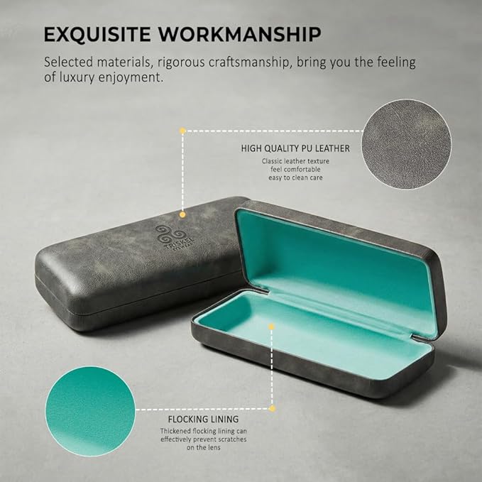 Premium Curved Rectangular Glasses Case, Hard Shell PU Leather Eyewear Holder. Magnetic Closure.