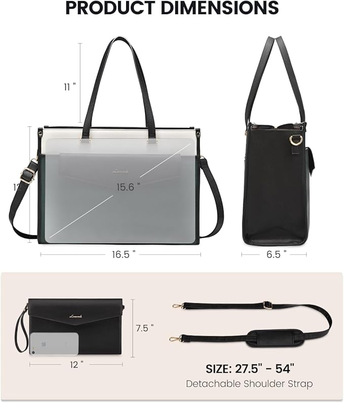 LOVEVOOK Laptop Bag for Women, 15.6'' Laptop Tote Purse 2-in-1 Professional Work Bag Business Briefcase with Clutch Purse, Waterproof Leather Computer Handbag for Teacher Office Travel