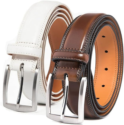 Mens Genuine Leather Dress Belt for Men, Handmade, 100% Cow Leather,Classic Casual and Business Belt Prong Buckle