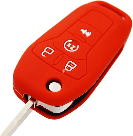 Silicone Rubber Key Fob Covers Protector for Ford F150 F250 F350 F450 F550 Raptor Ranger Transit Fusion Bronco Lightning Maverick XLT (Flip Key)