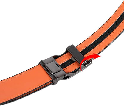 Aurolran Men&Womens Leather Dress Belt Business Automatic Buckle Belt Color-Black Silver Gold