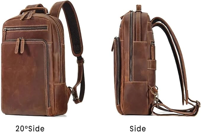 Mens Leather Backpacks 15.6-inch Laptop Backpack Business Backpack Classic Backpack Travel Backpack for Men(Brown)