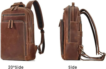 Mens Leather Backpacks 15.6-inch Laptop Backpack Business Backpack Classic Backpack Travel Backpack for Men(Brown)