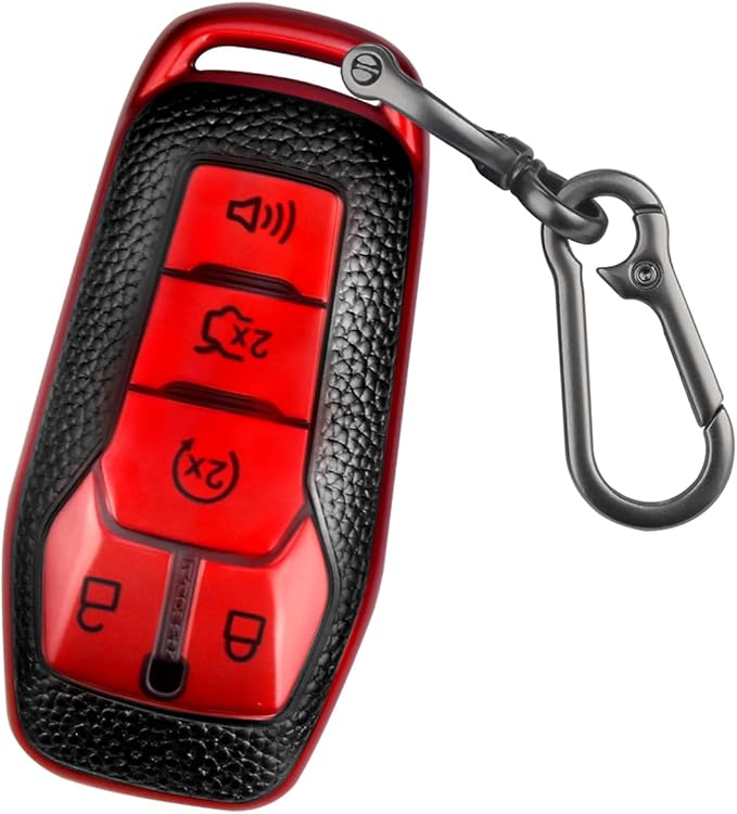 QBUC Key Fob Cover for Ford 2013-2018 Explorer F150 Lincoln MKC Fusion Mustang Edge 5 Buttons Smart Key (Red, Series 1)