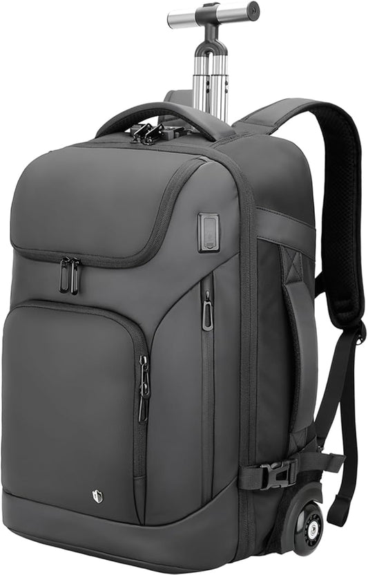 Rolling Backpack,17inch Laptop Backpack with Wheels,Water Resistant Carry on Luggage with USB C Ports, Wheeled Backpack Suitcase for Men Women Adults to Travel