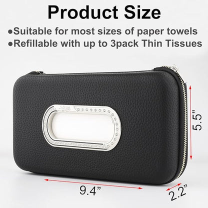 Car Tissue Holder, Sun Visor Napkin Holder, Car Visor Tissue Holder, Luxury PU Leather Backseat Tissue Case Holder (Black)