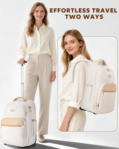 Arcoyard Rolling Backpack For Adults With Wheels, 40L Wheeled Backpack For Women, Travel Roller Backpacks, Carry On Luggage, Rolling Bag, Beige
