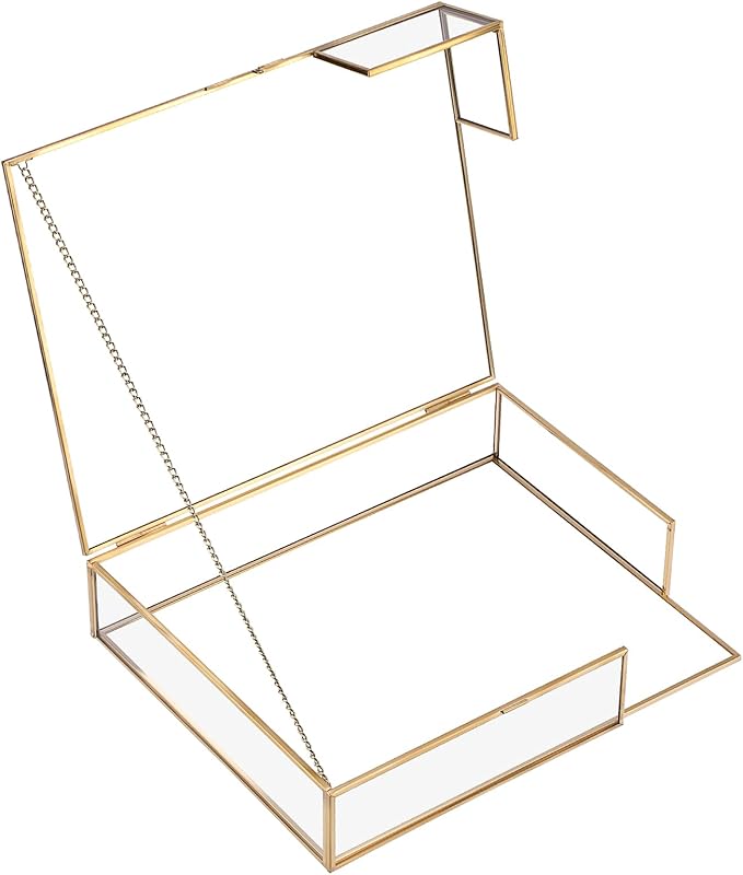 Hipiwe Gold Glass Photo Box - Large Vintage Photo Storage Organizer Box Trinket Jewelry Display Organizer Keepsake Boxes Case Home Decor
