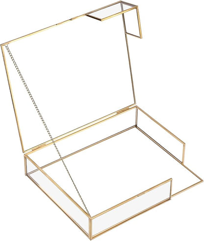 Hipiwe Gold Glass Photo Box - Large Vintage Photo Storage Organizer Box Trinket Jewelry Display Organizer Keepsake Boxes Case Home Decor
