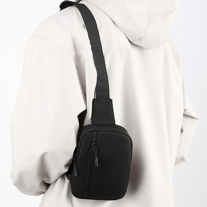 Mini Sling Bag for Men Small Crossbody Bag Dual Pocket Water Resistant Small Chest Bags for Travel Running Phone Holder (Black)