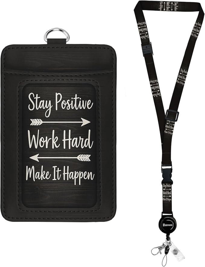 bolimoss ID Badge Holder with Lanyard, Pu Leather Breakaway Lanyards for Id Badges, Adjustable Landyards with Retractable Reel Clip with Quick Release Buckles,for Office Worker Nurse Teacher Student