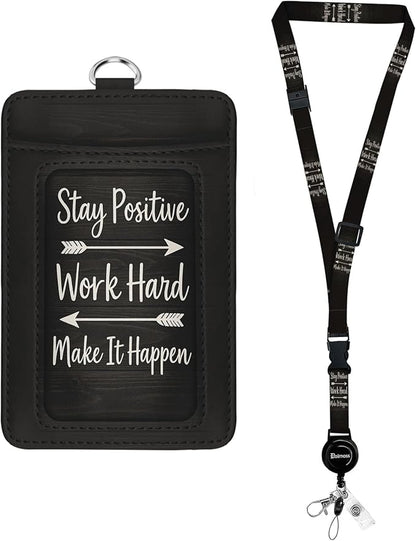 bolimoss ID Badge Holder with Lanyard, Pu Leather Breakaway Lanyards for Id Badges, Adjustable Landyards with Retractable Reel Clip with Quick Release Buckles,for Office Worker Nurse Teacher Student