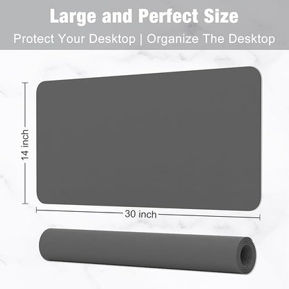 Hsurbtra Desk Pad, 30" x 14" PU Leather Desk Mat, XL Extended Mouse Pad, Waterproof Desktop Blotter Protector, Non-Slip Ultra Thin Large Laptop Keyboard Writing Mat for Office Home, Dark Gray