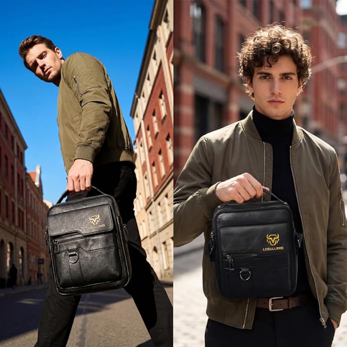 Shoulder Bag for Men Crossbody Bags Leather Sling Bag Messenger Bags with Multiple Pockets Business Outdoor