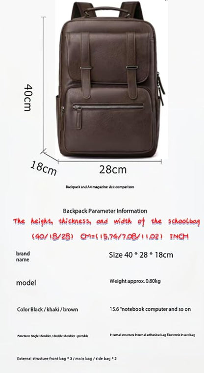 Business Men and Women PU Leather Backpack 15.6inch Laptop Waterproof Backpack Travel Commuter Lightweight schoolbag (Brown backpack5,Large)