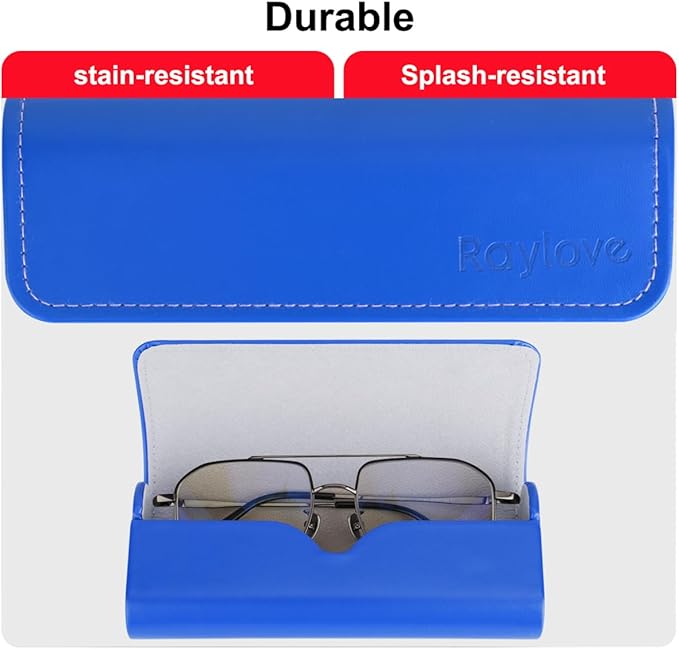 RayLove Glasses Case Hard Shell, Travel Sunglasses Case, Leather Hard Eyeglass Case for Women, Reading Glasses Case for Men