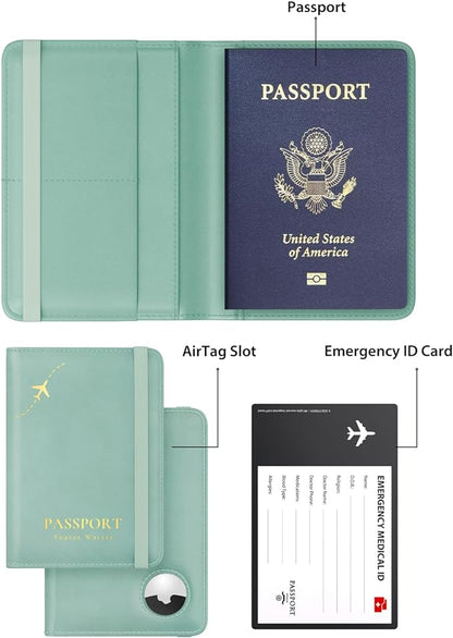 Stouchi Airtag Passport Holder – Track Your Passport, RFID Blocking Travel Wallet for Women, Slim All-in-One Organizer for Secure International Travel (Sky Blue)