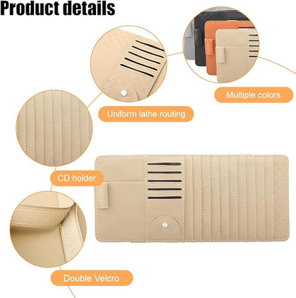 Zpana Car Sun Visor CD Case Holder, Multi-Function Vehicle DVD Eyeglass Organizer Clip with 10 DVD Storage Sleeves, Automotive Card Slots & Pen Holder Bag, Universal for SUV RV Truck (Beige)