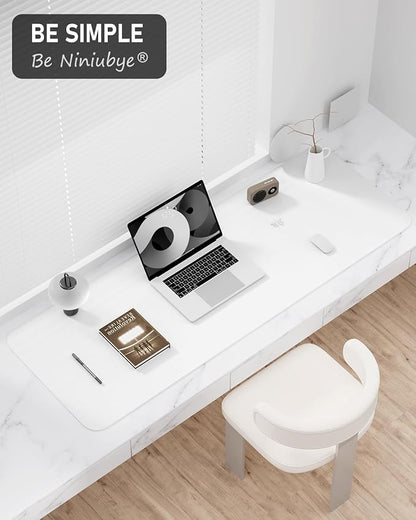 Desk Pad, 48" x 17" PU Leather Non-Slip Desk Mat Large Mouse Pad for Desktop, Waterproof Laptop Computer Writing Mat for Office, Home, Work, Gaming, White
