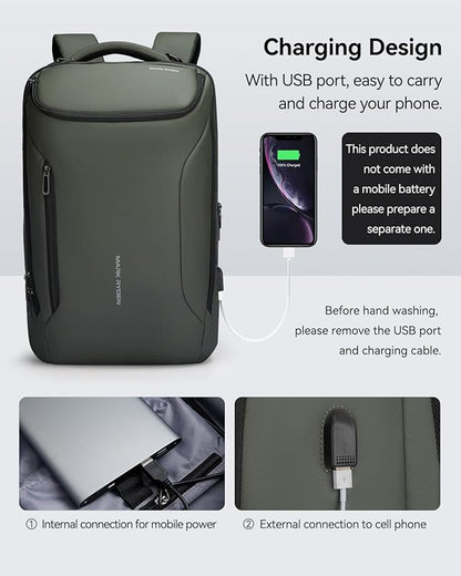 Muzee Backpack for Men Waterproof and Travel Laptop Backpack with USB Charging, Fits 17 Inch Laptop and Tech Gear