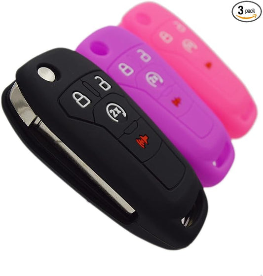 Silicone Rubber Key Fob Covers Protector for Ford F150 F250 F350 F450 F550 Raptor Ranger Transit Fusion Bronco Lightning Maverick XLT (Flip Key)