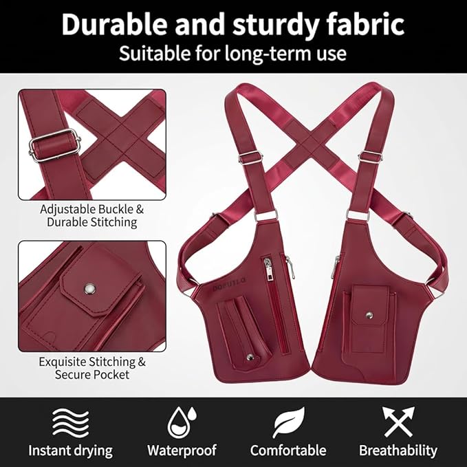 Leather Double Shoulder Armpit Bag for Men Underarm Concealed Rover The Holste Vest for Mens Adjustable Leather Bag (Burgundy)