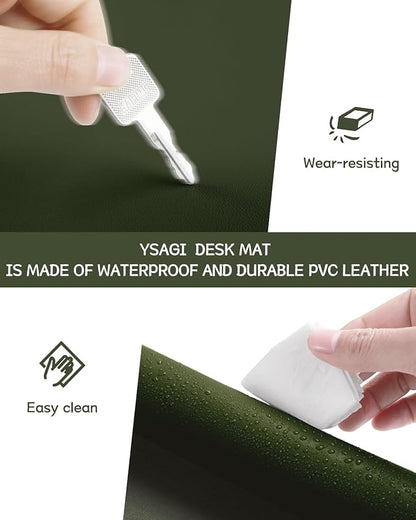 YSAGi Non-Slip Leather Desk Pad L Size, Waterproof Laptop Computer Desk Keyboard Mat, Table Protector Blotter Mat, Large Mouse Pad for Office/Work/Home/Decor(Olive Green, 35.4" x 17")