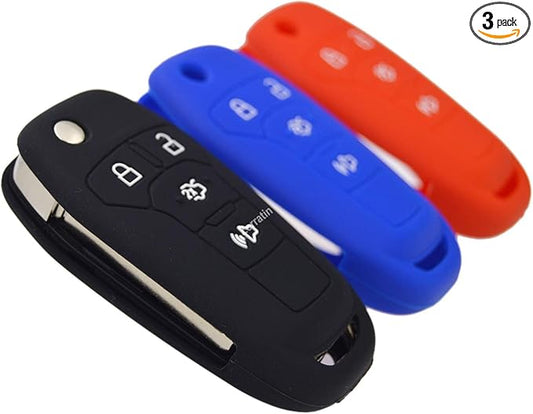 Silicone Rubber Key Fob Cover Protector for Ford Fusion Explorer (Flip Key) N5F-A08TAA 164-R7986 5924003 4 Button Remote Control