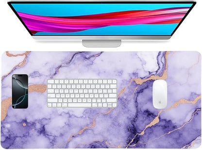 Modern Purple Marble Desk Mat, Luxurious PU Leather Desk Pad - Large Non-Slip Office Mat for a Stylish Gaming & Home Workspace, Aesthetic Desk Decor （31.5 * 15.75in）