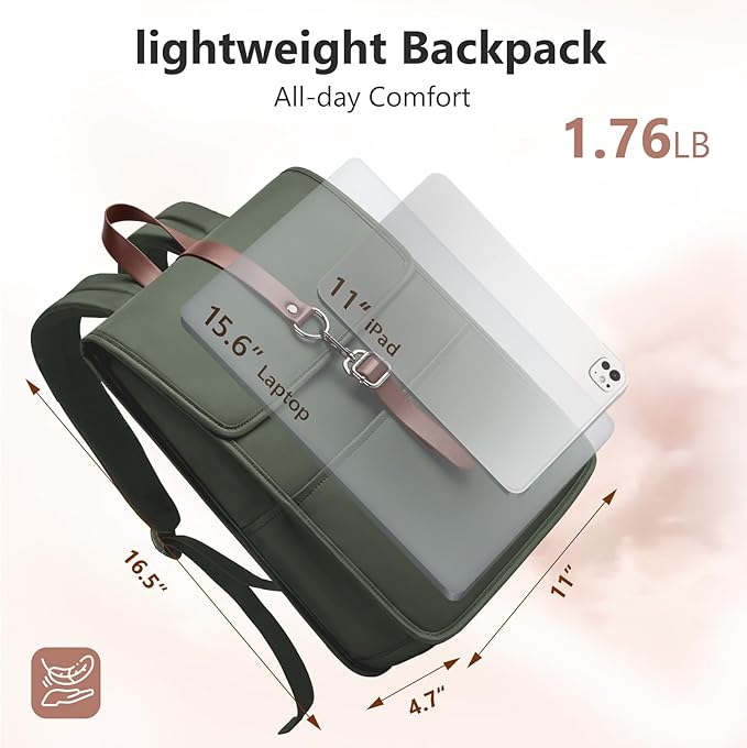 Laptop Backpack for Men Women, Slim Work Travel Backpack with USB Charging Port, Lightweight Computer College Backpack Bag, Vintage Commuter Casual Daypack Fits 15.6 Inch Laptop -Green