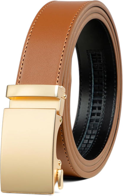 Founders & C Men's Ratchet Belt 1 3/8",Leather Dress Belt Adjustable with Click Sliding Buckle Trim to Exact Fit