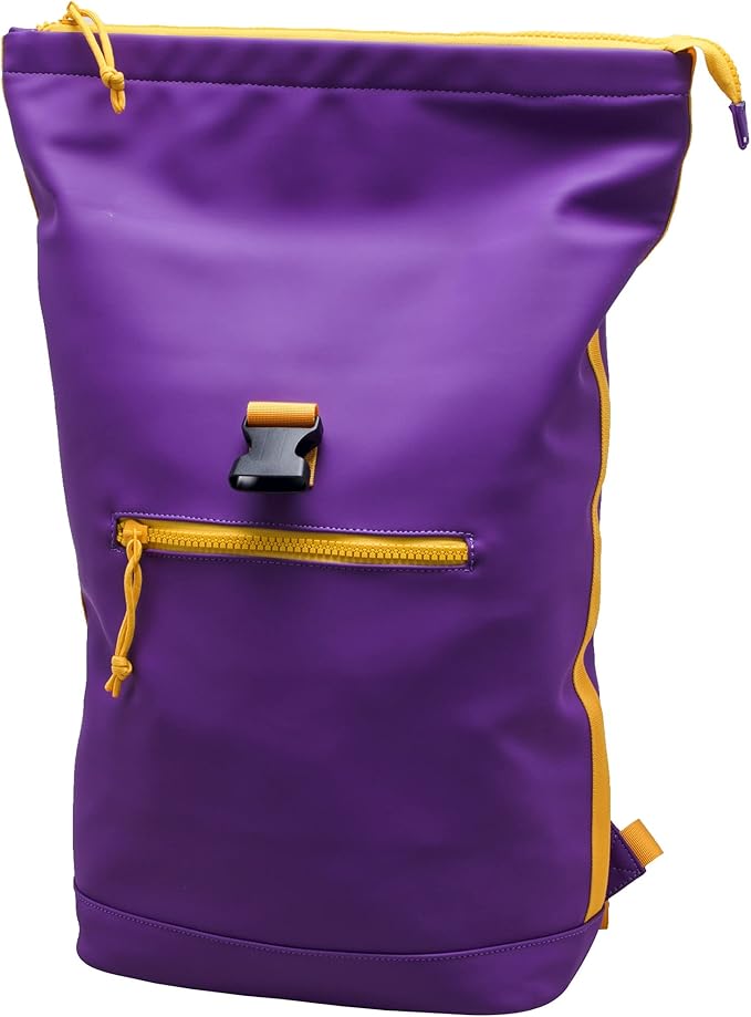 X RAY Roll Top Laptop Backpack for Men Women, PU Leather Expandable Roll Up Backpack Capacity Adjustable 22L & Fits 15.6" Laptop, Purple/Yellow