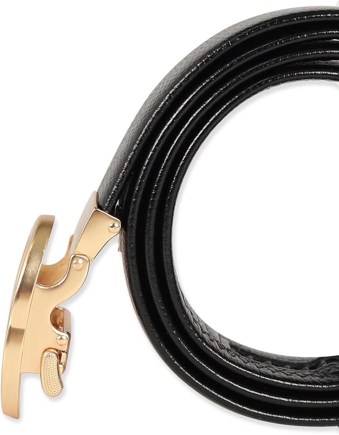 Aurolran Men&Womens Leather Dress Belt Business Automatic Buckle Belt Color-Black Silver Gold