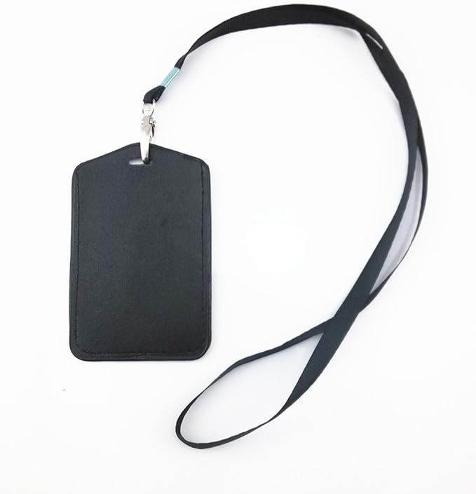 yueton 10pcs Vertical Style Leather Business ID Badge Card Holder, Name Card Business Card Holder Tag with Long Neck Strap Band Lanyard (Black)